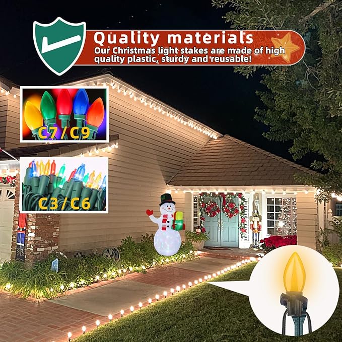 200 Pack Christmas Light Stakes 8.5"-10" for C7 and C9 String Lights,Outdoor Light Stakes,Yard Stakes,Garden,Lawn,Pathway, Patio, Path, Walkway, Christmas Decoration
