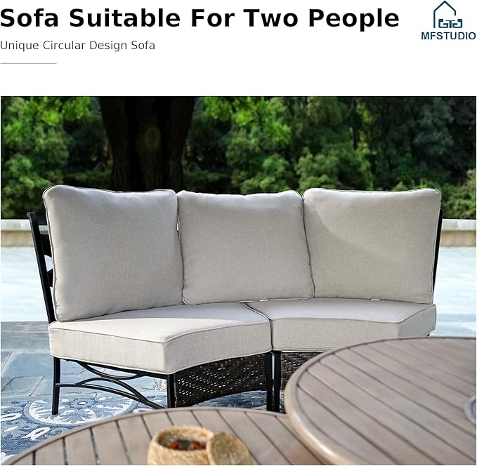MFSTUDIO Patio Furniture Set, 6 Seats Half-Moon Curved Outdoor Sectional Sofa Conversation Set, Woven Rattan Patio Couch for Backyard, Garden, Deck