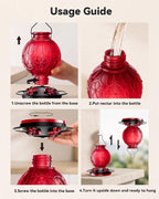 26Oz Hummingbird Feeder for Outdoors, Vintage Glass Bird Feeder with Perch, Durable & Easy to Clean, Hanging Nectar Feeder for Garden, Yard, Deck – Gift for Bird Lovers (Red)