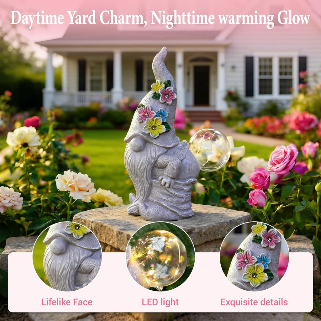 Solar Funny Garden Gnome Statue: Outdoor Lights Decorations | Waterproof Resin Sculpture,Yard Lawn Porch Balcony Patio Home Decor,Birthday Gifts for Mom Women Grandma