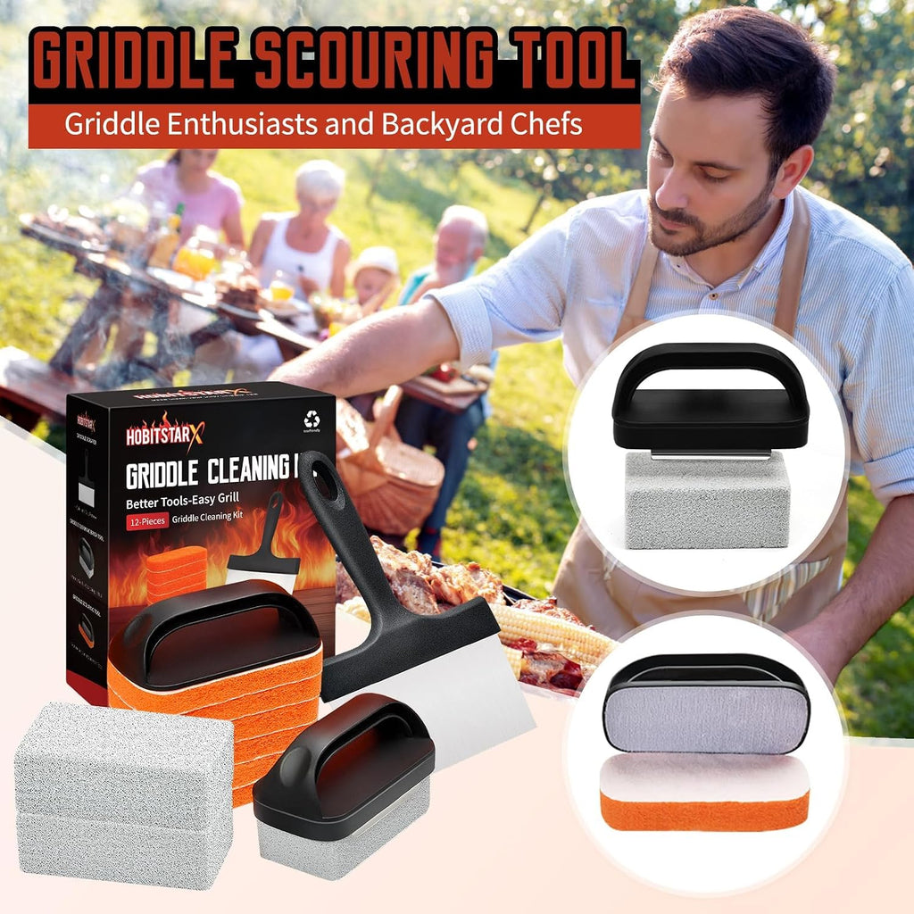 Griddle Cleaning Kit for Blackstone, Heavy-Duty Scraper & Ergonomic Handles | Non-Scratch Scouring | Flat Top Griddles | Cast Iron | Ovens & BBQ Surfaces | Removes Stubborn Grease Easily