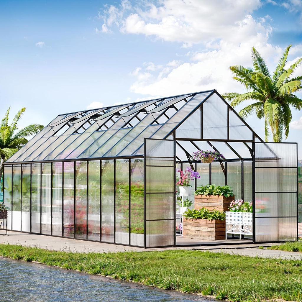 cdcasa 24x10x10 ft polycarbonate greenhouse for outdoors w/5, main product view