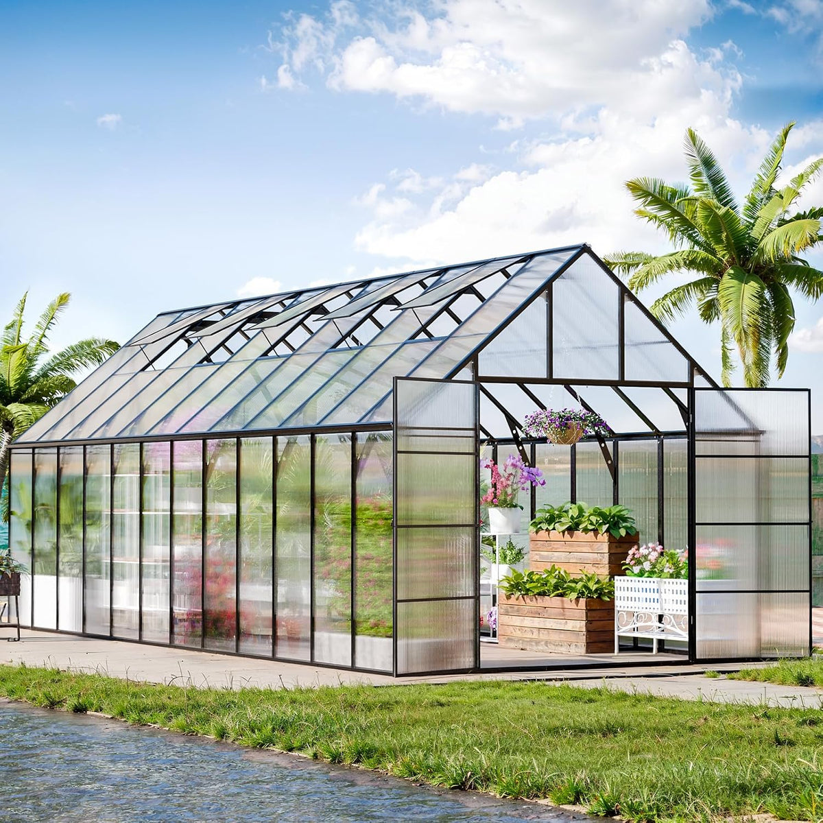 cdcasa 24x10x10 ft polycarbonate greenhouse for outdoors w/5, main product view