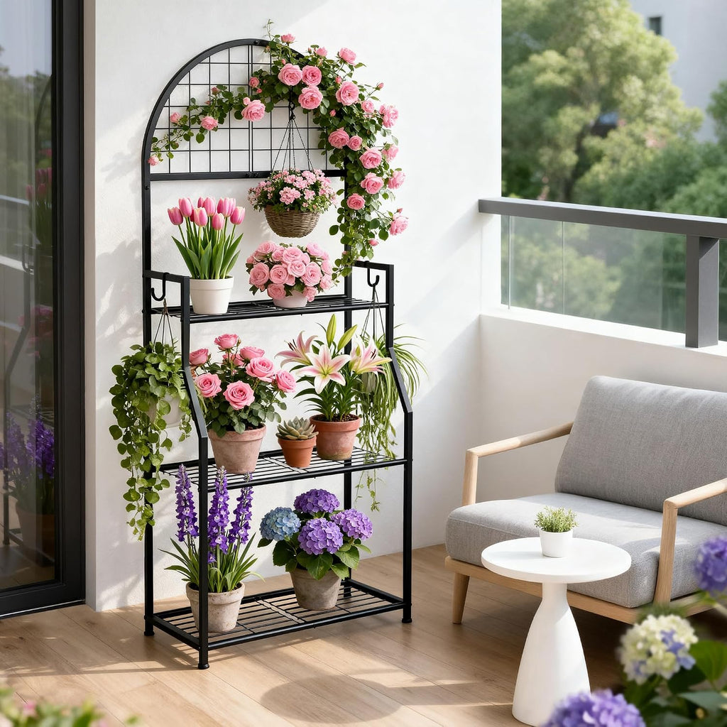 vgmiu 3 tier plant stand indoor outdoor, metal, close-up detail