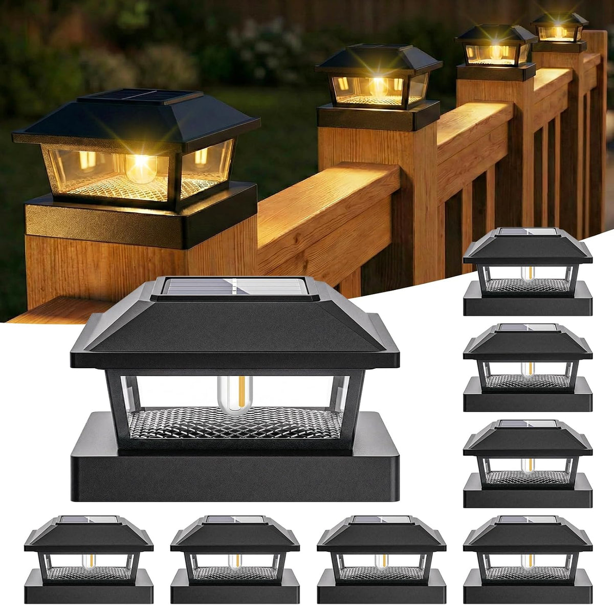 btfarm 4x4 solar post cap lights, 8 pack, main product view