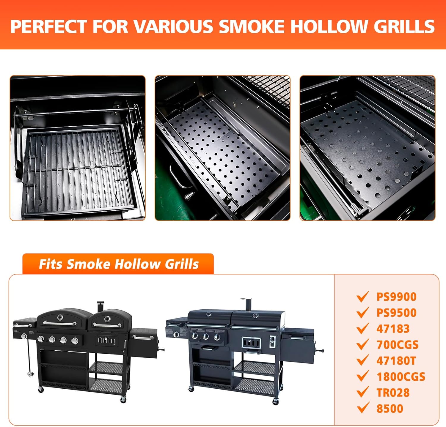 Uniflasy Stretchable Charcoal Tray for Expert Grill 24, Pit Boss, 15"-28" | Fits Pit Boss Memphis I, Char-Griller PS9900/2190/6500/6800/8500 and Smoke Hollow 47183T-21; supports varied grill widths