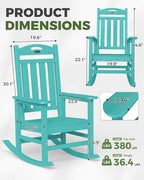 Oversized Rocking Chairs Outdoor Set of 4, High Back Porch Rocking Chair, HDPE All Weather Resistant Patio Chairs, 380lbs Weight Capacity, Lake Blue