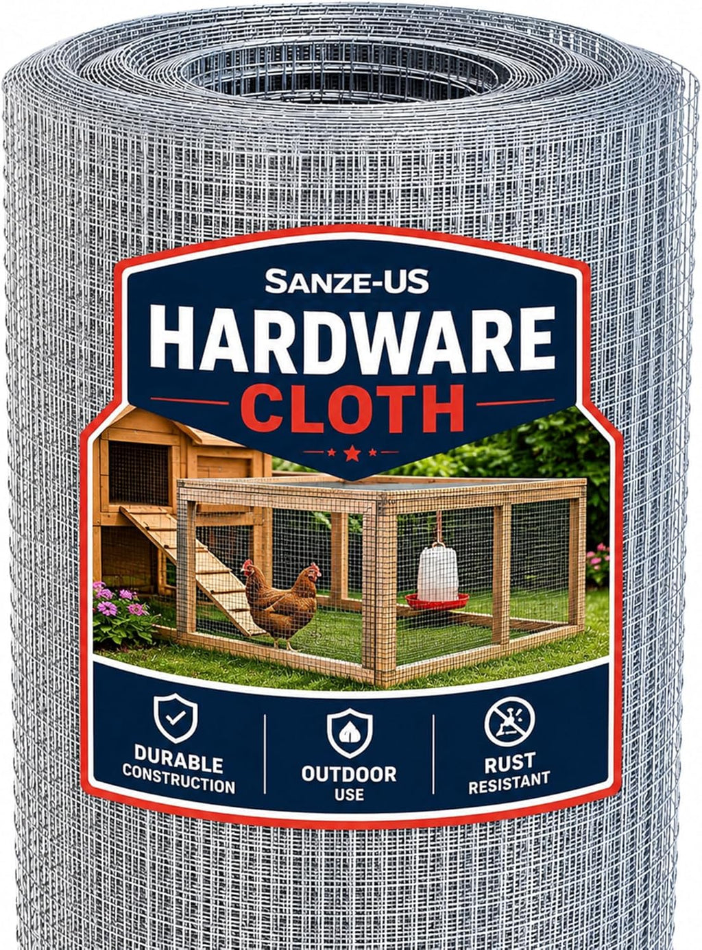 SANZEUS Hardware Cloth, 48in x 100ft 1/2in Mesh, 19GA Chicken Wire Fencing | Hot-dip galvanized after welding, heavy-duty wire mesh, rust resistant, chicken coops, garden beds, rabbit cages, tree guards