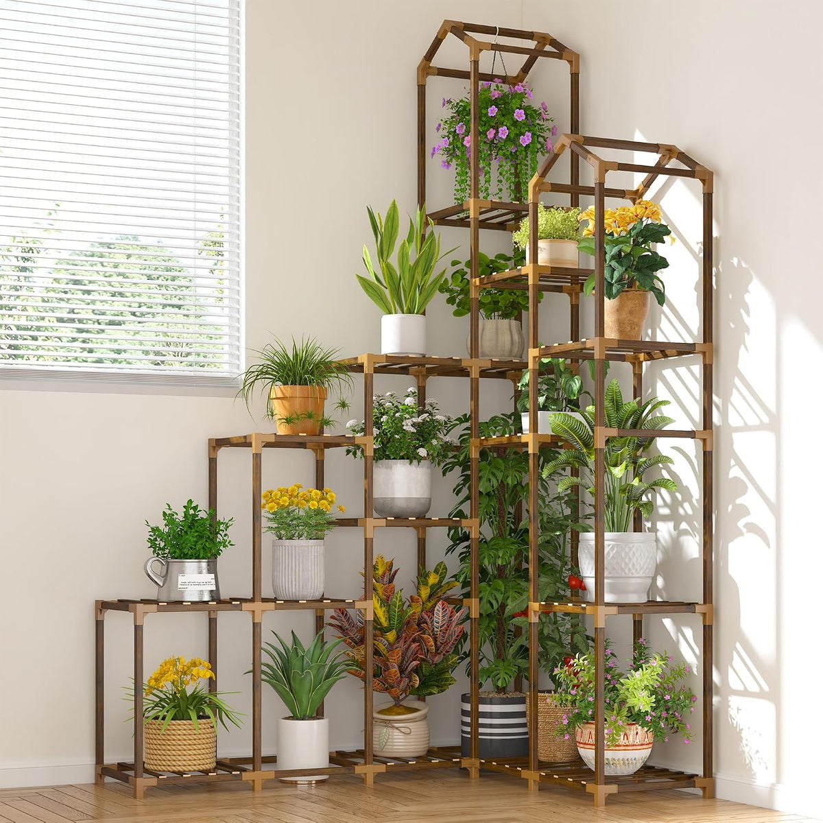 enhomee 73.6" tall plant stand, wood shelf for, main product view
