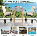 Patio Swivel Bar Stools Set of 4, Outdoor Bar Height Swivel Chairs with Cushions for Garden Balcony Backyard, Beige