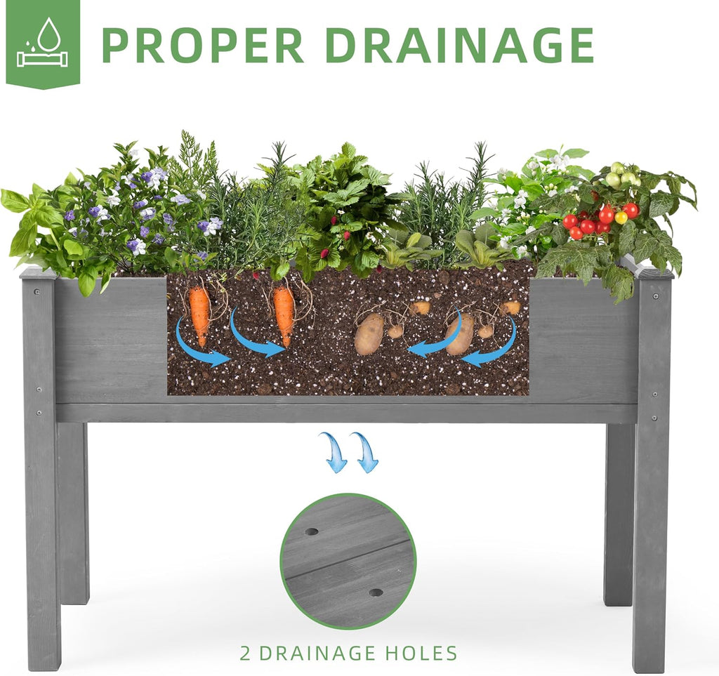 48×24×30 raised garden bed with legs, cedar wood showing dimensions