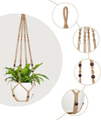 Mkono 43 Inch Macrame Plant Hanger Large for up to 12 Inch Pot Extra Long Hanging Plant Holder No Tassels Hanging Planter Basket with Wood Beads for Indoor Outdoor Home Decor, Brown