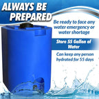 WaterPrepared 55 Gallon Unique Stackable Utility Water Tank, Blue | Emergency Water Storage Tank with Large Cap and Spigot for Easy Filling, Fits Through Standard Doorway