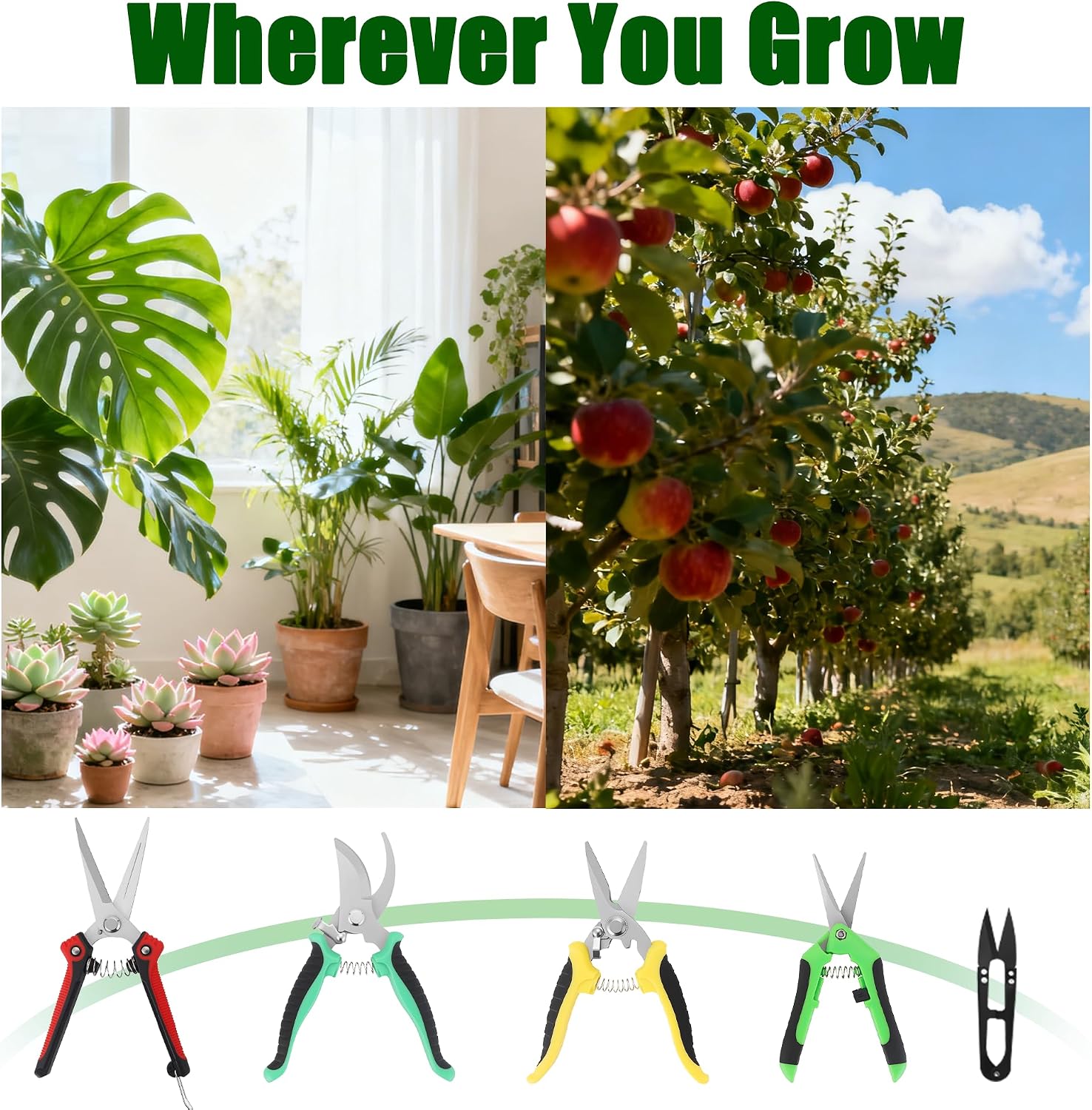 5-Piece Garden Pruning Shears Set with Gloves & Storage Bag, Stainless Steel Gardening Scissors Kit, Sharp Non-Slip Clippers for Trimming Flowers, Herbs, Small Branches