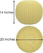 COTTON CRAFT - Hand Knitted Cable Style Dori Pouf - Yellow - Floor Ottoman - Cotton Braid Cord - Handmade & Hand Stitched - Truly one of a Kind Seating - 20 Dia x 14 High
