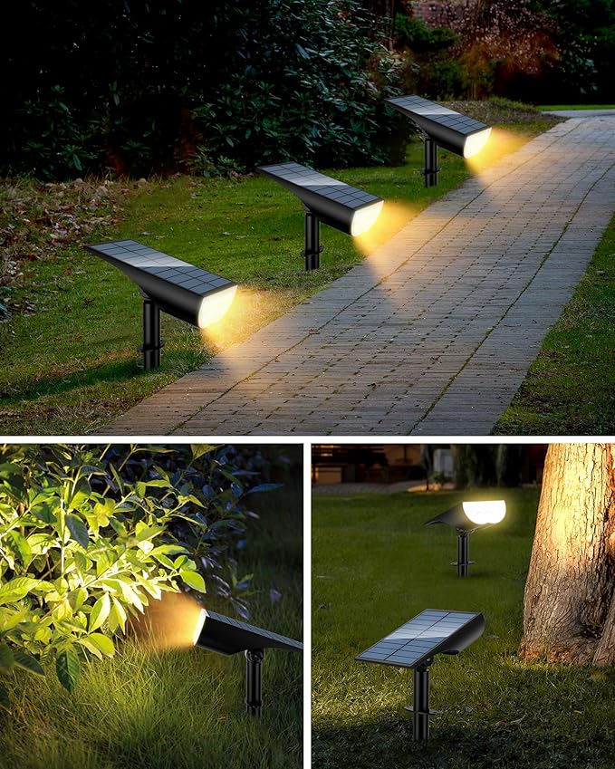 Solar Spot Lights Outdoor, Solar Lights Outdoor Waterproof IP65, 3 Brightness Modes Dusk to Dawn Landscape Spotlights for Yard Garden Pathway Tree Decoration, Warm White, 4 Pack