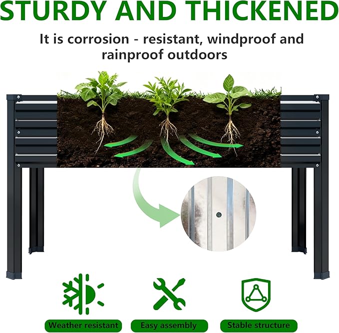 MGNO 2PCS Galvanized Raised Garden Bed Outdoor with Legs,48×18×32in Metal Elevated Raised Planter Box for Backyard, Patio, Balcony, 300lb Capacity,Black