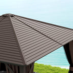 outsunny 10' x 10' hardtop gazebo with curtains, front angle view