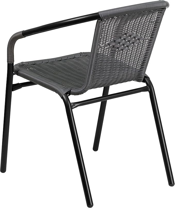 Flash Furniture Lila 2 Pack Gray Rattan Indoor-Outdoor Restaurant Stack Chair