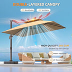 9' X 12' Patio Umbrellas Double Top Large Rectangle Umbrella Heavy Duty 360°Rotation Offset Cantilever Outdoor Umbrella for Garden Deck Pool Patio,Brown