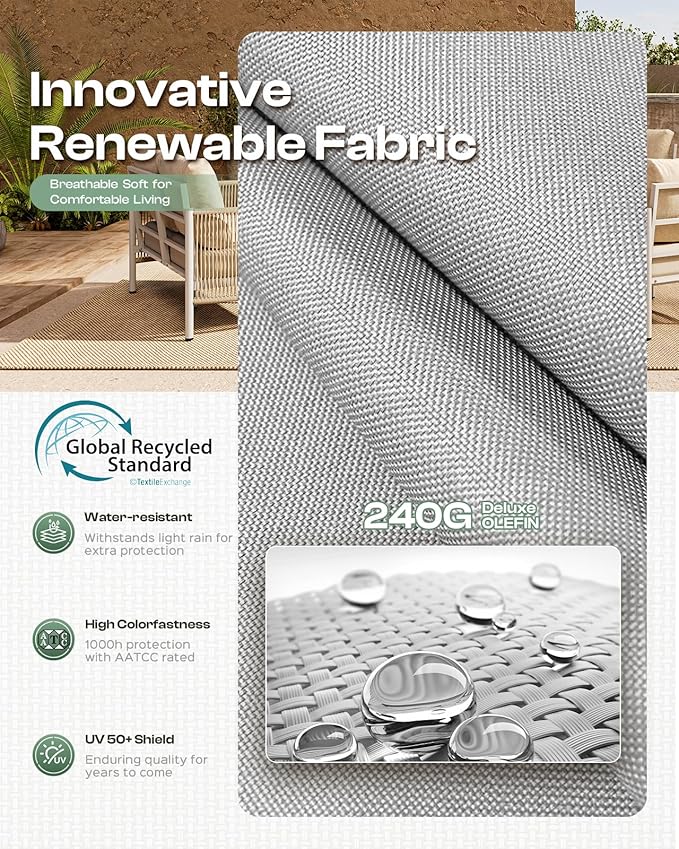 Aluminum Outdoor Patio Couch Loveseat, HDPE Rope Patio Sofa with Washable Thick Cushion, All-Weather Patio Furniture for Balcony, Yard, Silver Frame, Silver