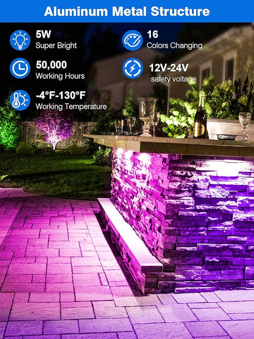 5W RGB Retaining Wall Lights 7 inch LED Hardscape Lighting Color Changing Low Voltage Landscape Paver Lights 12V 24V Step Lights Outdoor IP66 Waterproof Stair Lighting (2 Pack+Connectors)