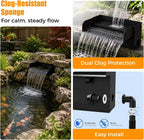 All-in-1 Pond Waterfall Spillway Kit, 12" Stainless Steel | 304 stainless steel spillway, 660 GPH pump, 8 ft lift, easy setup, steady flow, quiet, 10 FT hose, for pond, garden, backyard
