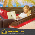 Durable Hammock 400 lb Capacity, Nylon Camping Hammock Chair - Double or Single Sizes w/Tree Straps and Attached Carry Bag - Portable for Travel/Backpacking/Beach/Backyard (Medium, Red & Dark Grey)