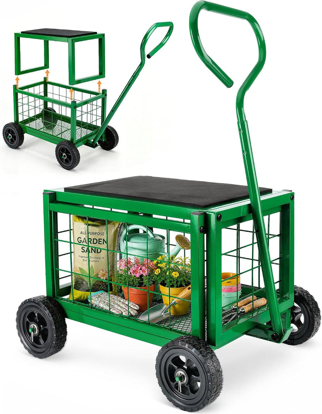 hulisen garden cart with detachable seat, rolling garden, main product view