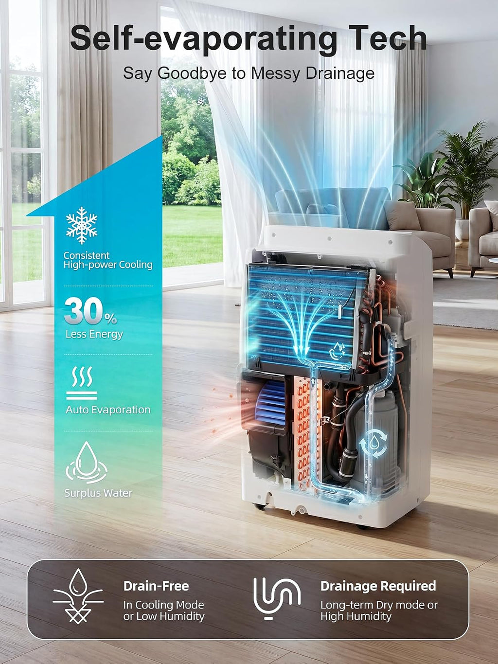 mepty 14000btu portable ac, portable air conditioner with showing dimensions