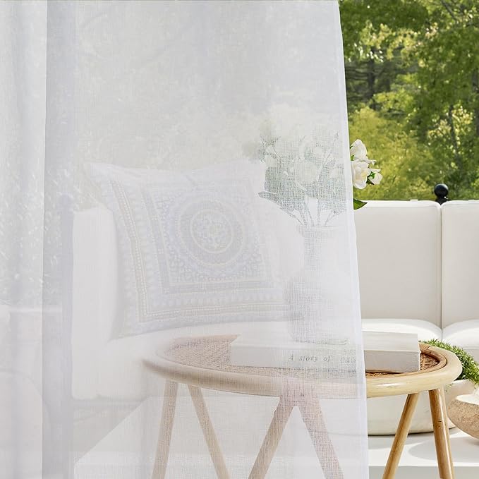 RYB HOME 2 Panels Outdoor Curtains for Patio - Linen Look Semi-Sheer Curtains for Patio Waterproof, Indoor Outdoor Drapes for Gazebo Pergola Balcony Pool Spa, Wide 54 x Long 84
