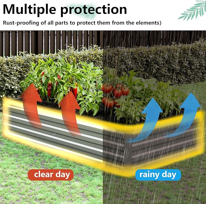 Vengarus 2 Pack 12x4x1FT Galvanized Raised Garden Bed Kit, Outdoor Metal Planter Box for Vegetables, Rectangular Steel Container, Easy Assembly (Sliver)
