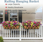 Window Deck Railing Planters Boxes with Coconut Liner, The Bottom Flat Window Boxes Planter Flower Boxes Metal Black Balcony Planters Railing Hanging for Outdoor Fence Porch Patio Lawn(2Pcs 24 Inch)