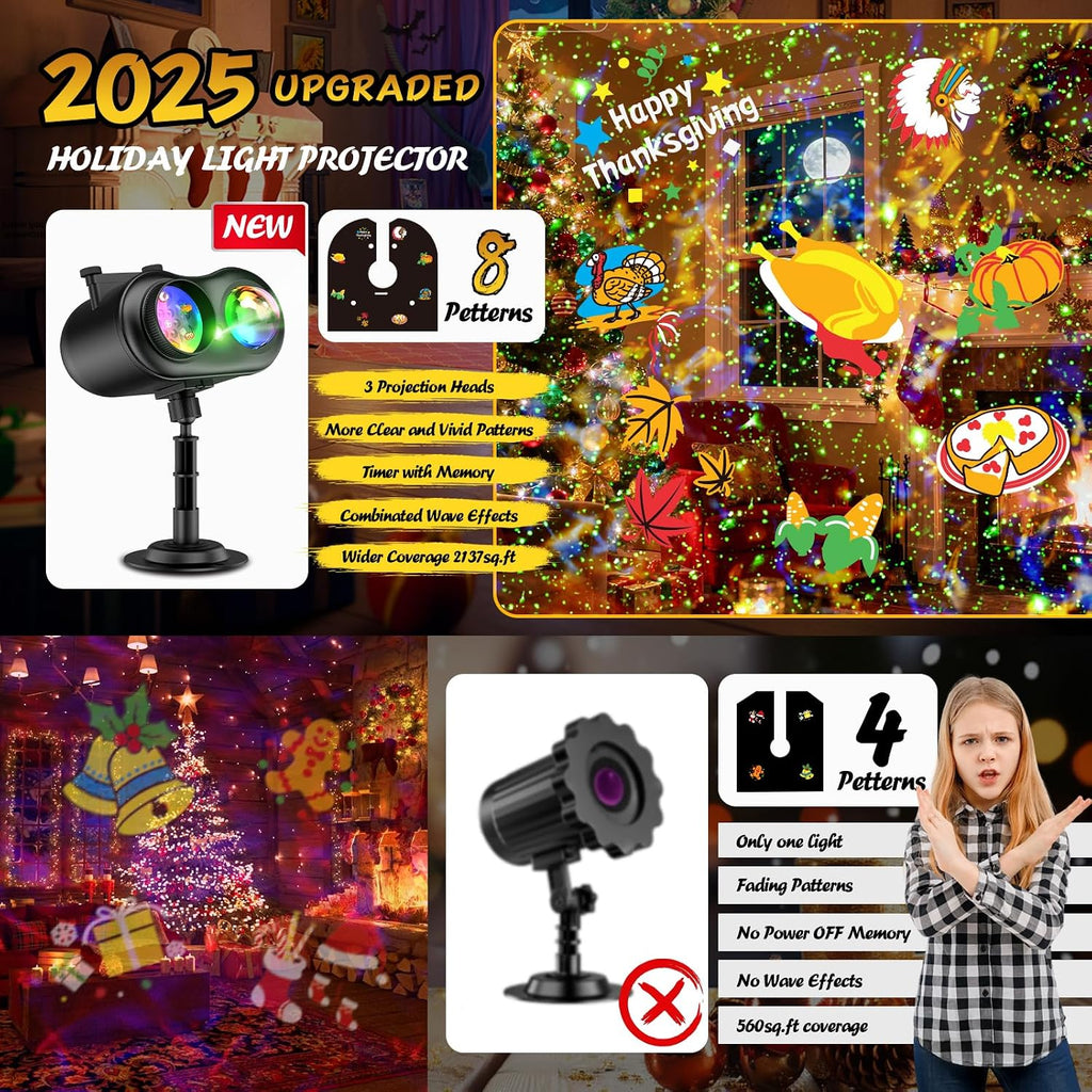 Christmas Projector Lights Outdoor with Ocean Wave & Firefly Light, 20 Slides/160 Patterns Holiday Projection Lights Indoor with Remote & Timer, Waterproof Light Projector Christmas Decorations