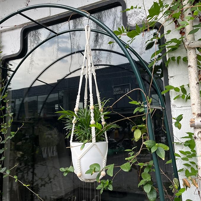 RIFNY Macrame Plant Hanger Indoor, 35 Inch Hanging Plant Holder with Hooks, Large Boho Hanging Basket Plant Hanger for Wall Window Ceiling Plants Decor (White, 1PC)