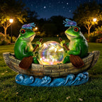 Solar Frog Boating Garden Statue with Ball Light 5.1"Resin Frogs Decor | for Home Front Door Patio Porch Balcony Women Gardeners Moms Wives Girlfriends