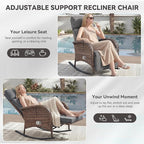 Zero Gravity Patio Rocking Wicker Recliner Chair - Wicker Outdoor Lounge Chair with Adjustable Backrest & Footrest, All Weather Reclining Rocker Chairs with Thick Cushion for Pool Deck Gray