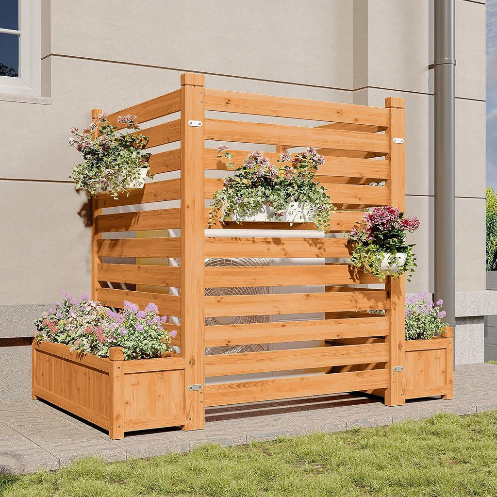 aoxun air conditioner fence, 3-panel wood privacy screen, main product view