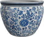 Red Lantern Large 18" Porcelain Fishbowl Blue & White Floral Planter or Cachepot for Indoor/Outdoor Use in Garden Entryway Living Room Boho Eclectic Modern Contemporary Classic Traditional Style Decor