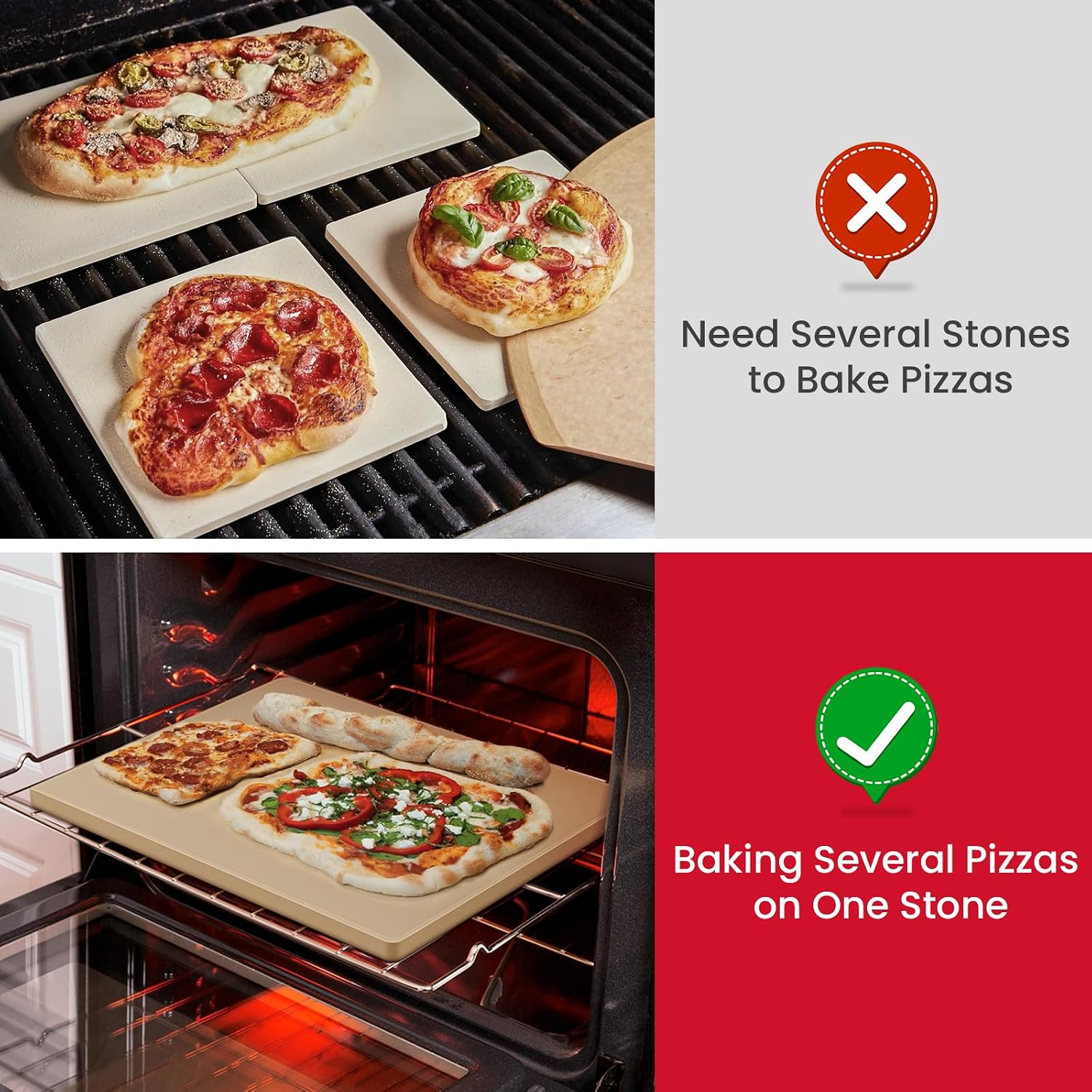 Unicook 20 x 13.5 Inch Extra Large Pizza Stone for Oven and Grill, 10.6 Lbs | Heavy Duty, Even Heating&Consistent Heat Retention, Crispy Crust for 2 Small Pizzas, Bread, Cookies, Includes Dough Scraper