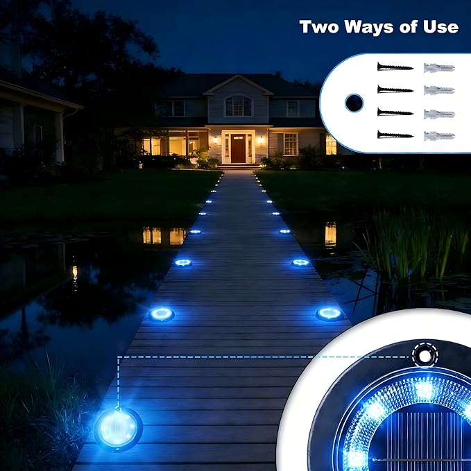 Flacchi Solar Lights Outdoor - Solar Powered Ground Lights Outdoor Solar Disk Light Waterproof Landscape Light for Patio Yard Pathway Walkway Driveway (Blue, 8 Pack)