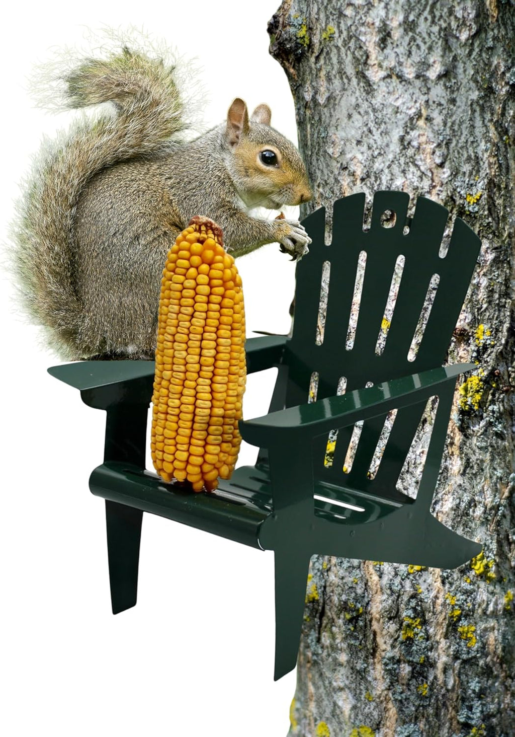 Hunter Green Adirondack Chair Squirrel Feeder | Metal Chair Holds 1 Corn Cob or Orange Slice - Mounts to Any Tree or Post, Attracts Squirrels, Orioles and Blue Jays