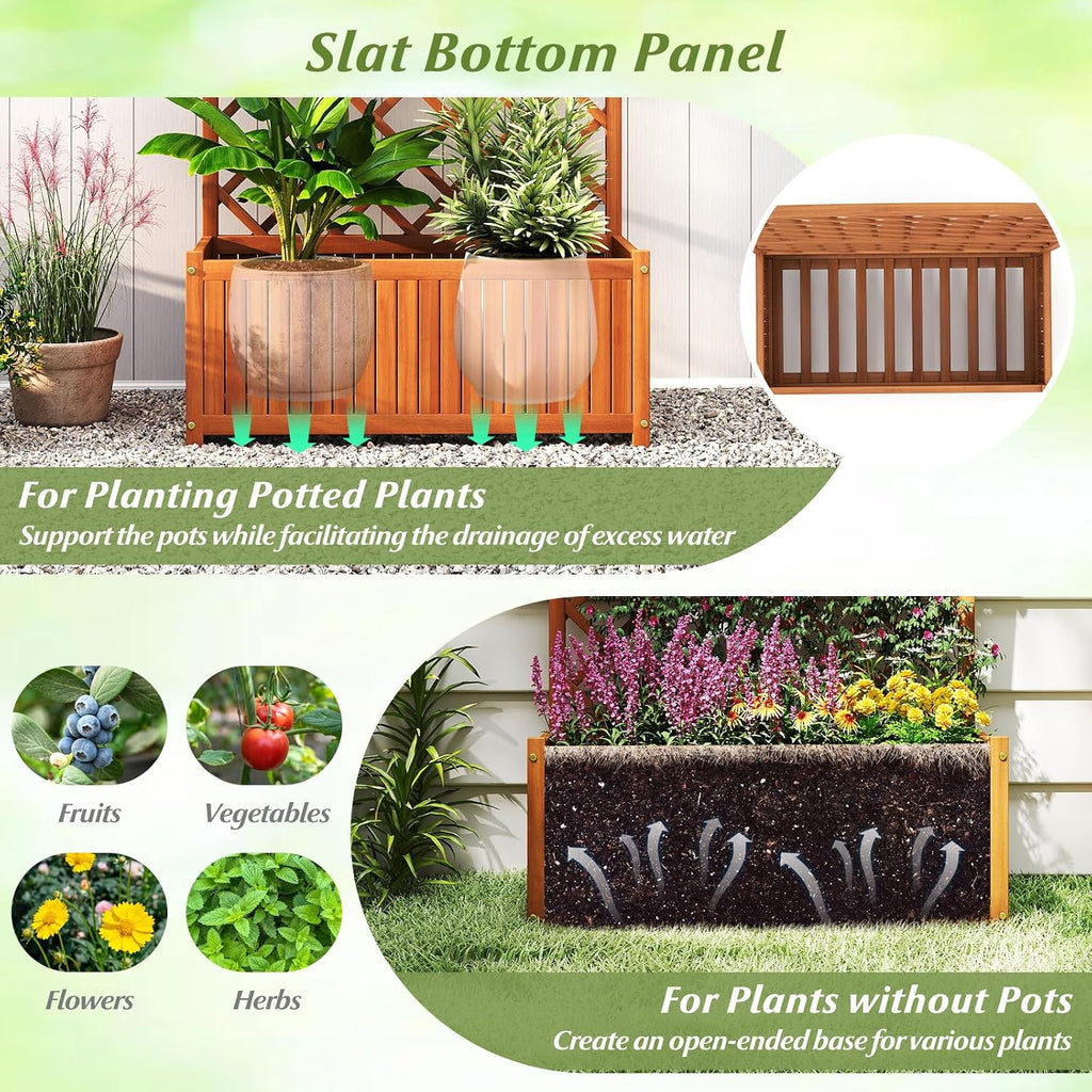 giantex solid acacia wood planter box with trellis, front angle view