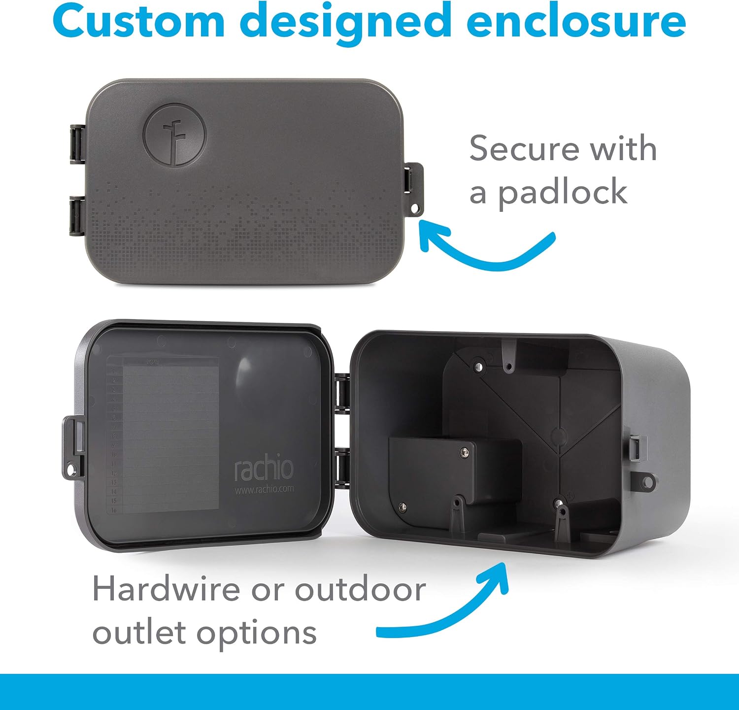 Rachio Smart Sprinkler Controller Weatherproof Outdoor Enclosure | Compatible with Rachio 2nd & 3rd Gen Smart Controllers to protect your controller from elements when mounting outdoors.