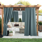 NICETOWN 2 Panels Greyish Blue Porch Curtainss Outdoor Waterproof for Patio, Self-Stick Tab Top Blackout Heat & Cold Block Indoor Outdoor Curtainss & Drapes Privacy for Pergola/Patio, W52 x L108