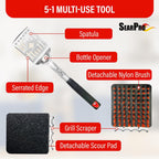 5-in-1 Grill Brush Combo by SearPro BBQ Cleaner Scraper Barbecue Tool Accessories Kit Heat Resistant Nylon Bristle Spatula Outdoor Smoker Black Stone Grate Cast Iron Spatula Non-Wire Brush (5 in 1)