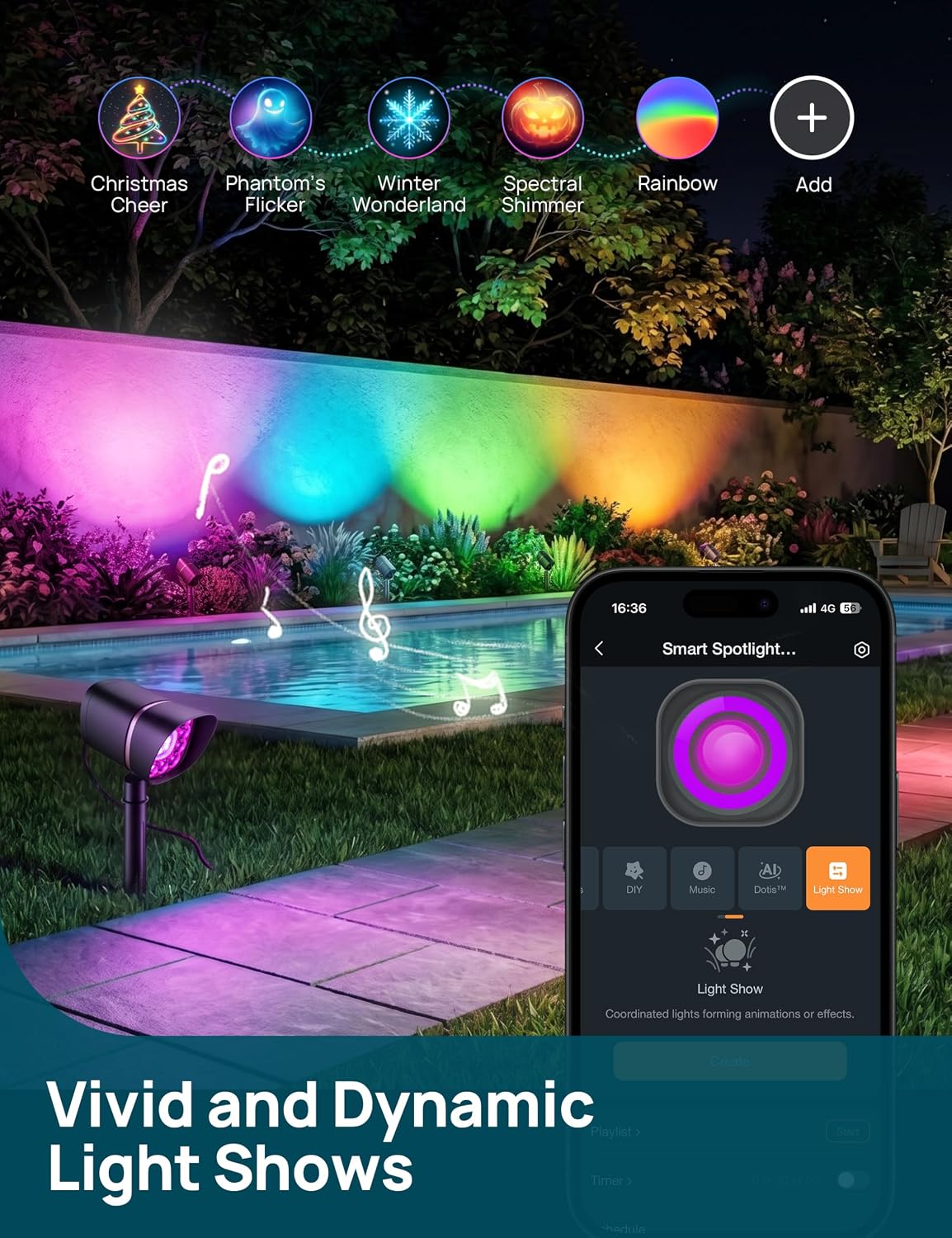 Linkind Smart Low Voltage Landscape Lighting 12-24V Dual Ring RGBW 4 Pack | SL6LV Outdoor Spotlights, Required Transformer & Wire, 800LM, 8W, Bluetooth, Metal, IP65 Waterproof, for Yard, Garden, Tree