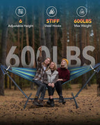 Double Hammock with Space-Saving Steel Stand, 2 Person Heavy-Duty Hammock for Garden, Yard or Outdoor, 600lbs Capacity, Wide Blue