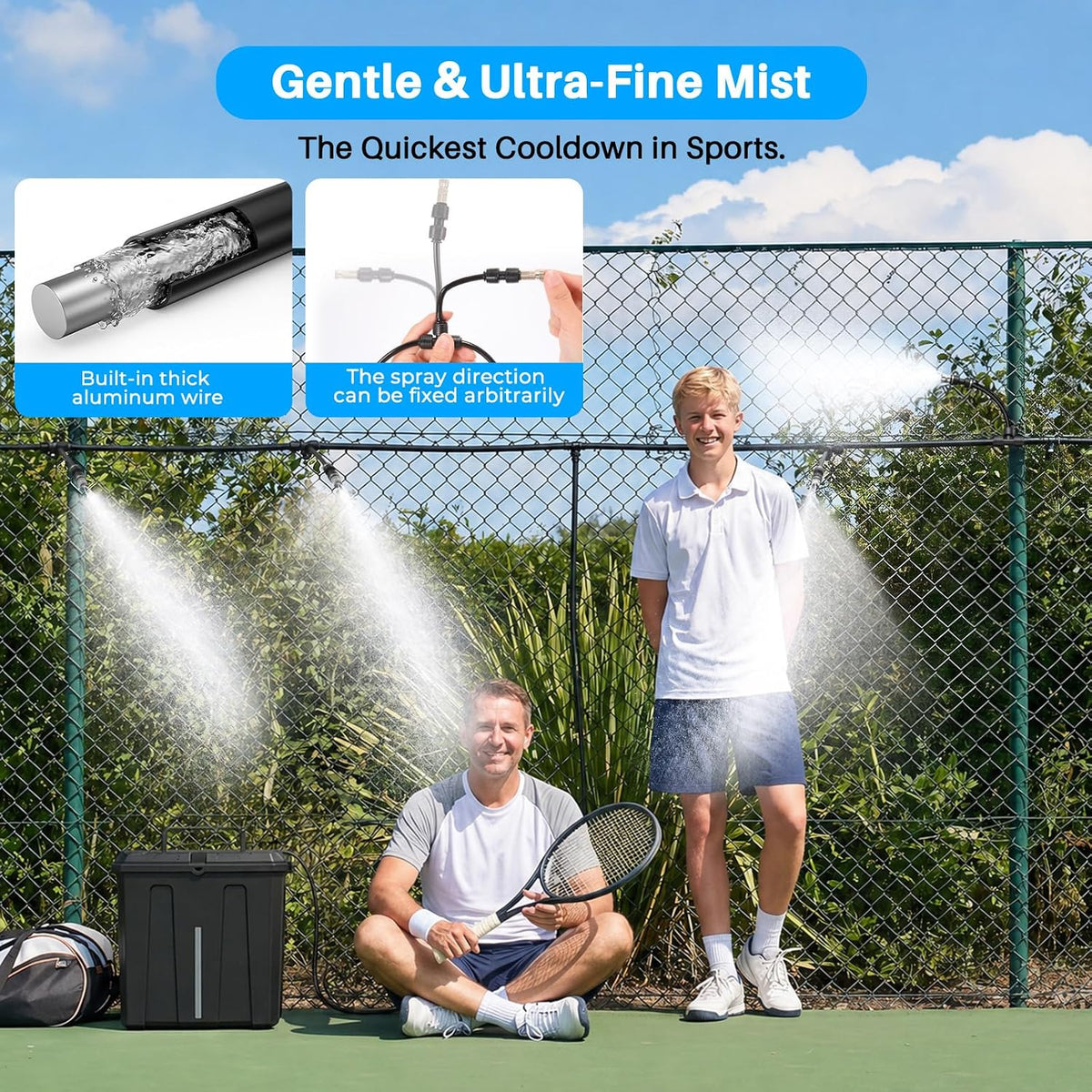 ausic portable misting system, outdoor water misters for showing dimensions