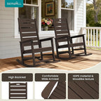SERWALL Outdoor Rocking Chair Set of 4, Oversized HDPE Patio Rocking Chair with Footrest for Adults, All Weather Porch Rocker for Deck Patio Balcony, Coffee